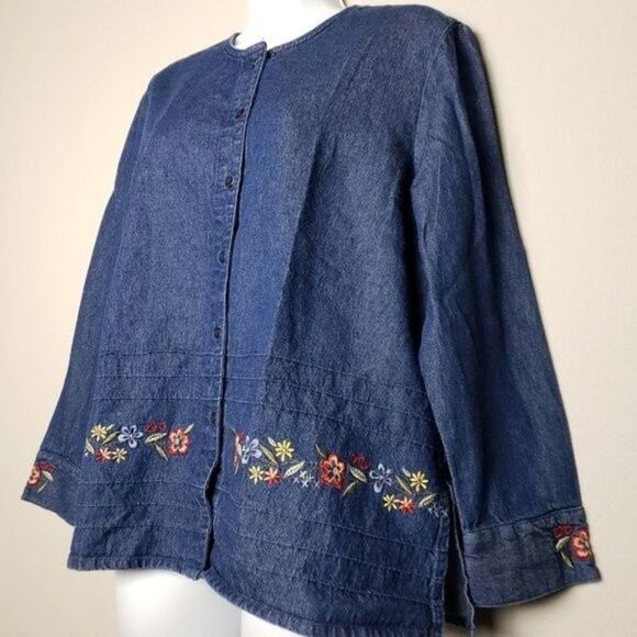 Blair embroidered button down denim shirt Medium - Picture 3 of 8